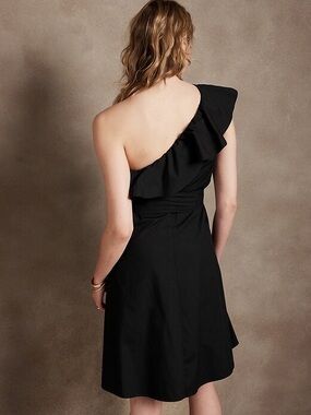 NWT Banana Republic Factory Elegant Black One-Shoulder Ruffled Dress XS